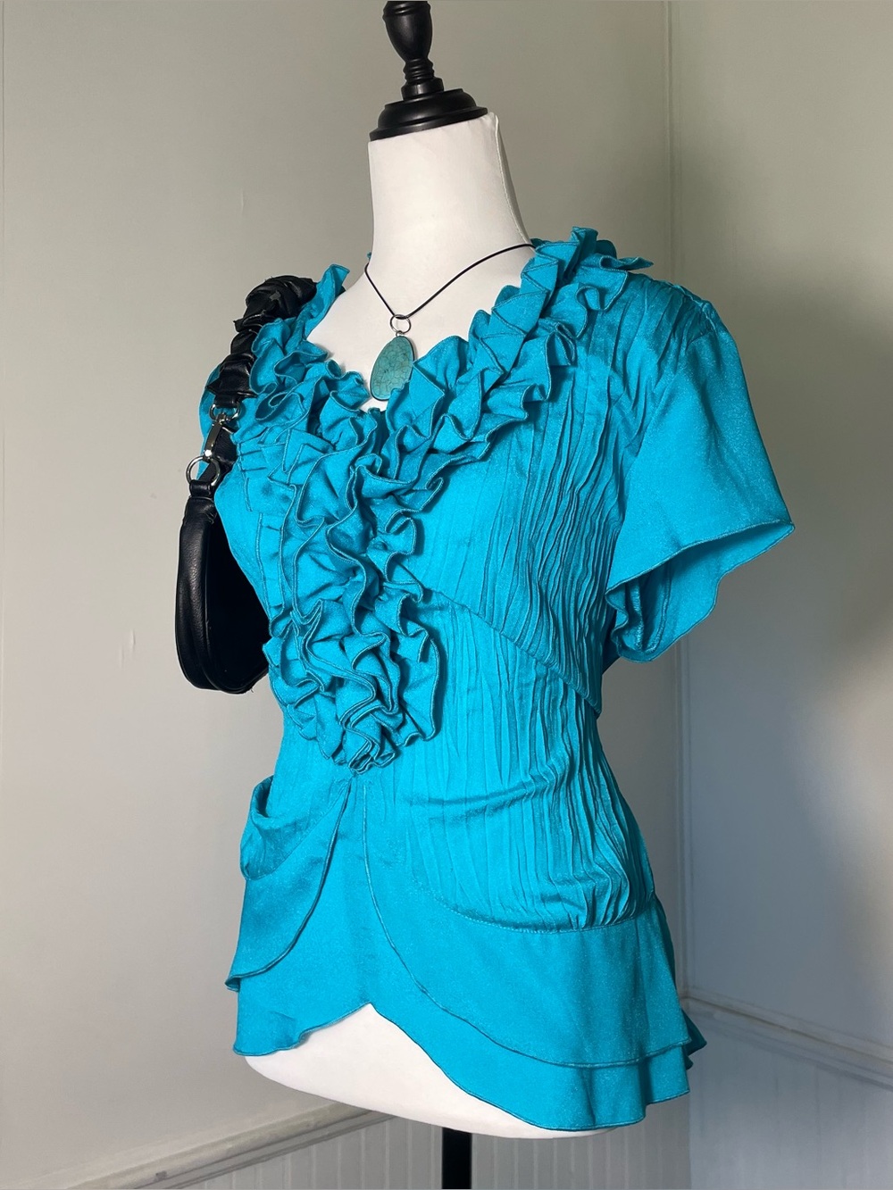 Cato - Blue Ruffle Short Sleeve Blouse